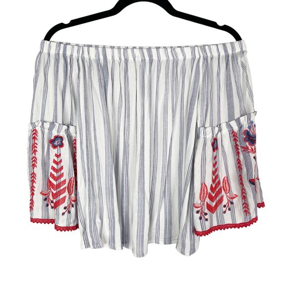 Altar'd State Small S Striped Off The Shoulder Embroidered Blouse Blue White - Picture 1 of 8